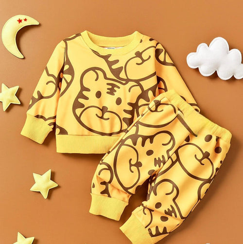 Cartoon Tiger Summer Baby Set — Yellow Cotton