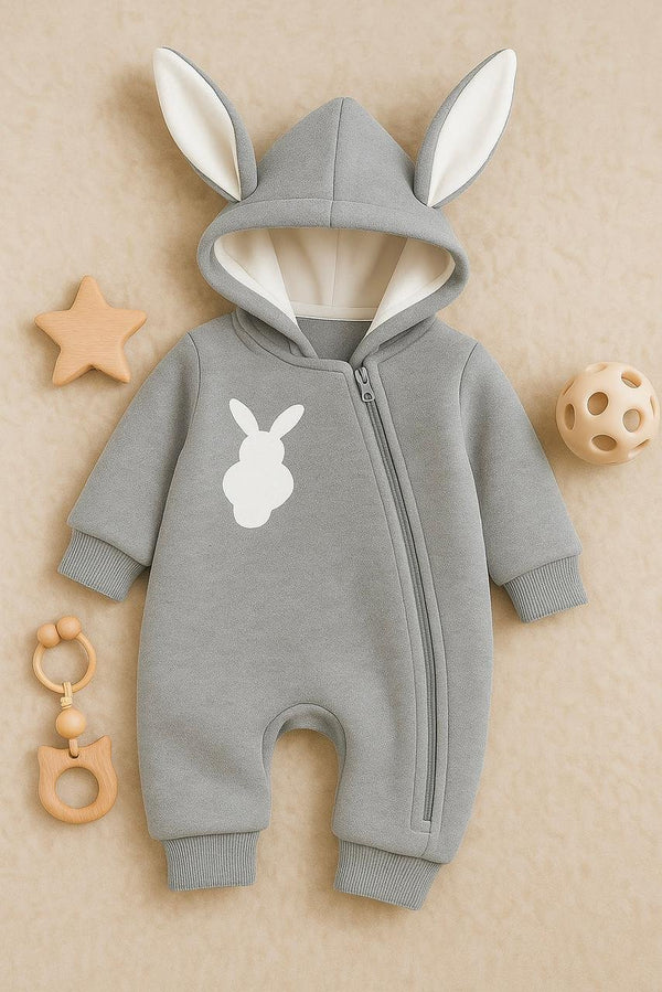 Bunny Winter Baby Romper / Onesie — Grey