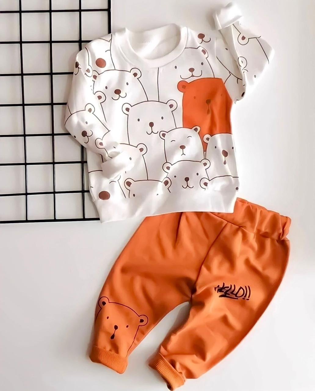 Orange Teddy Bear Baby Tracksuit — 2-Piece Set