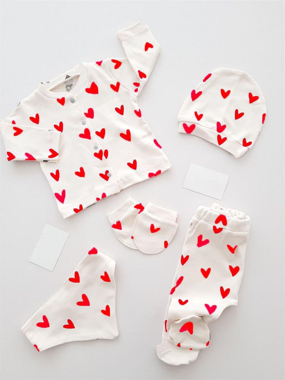 Red Hearts 5-Piece Baby Pajama Set