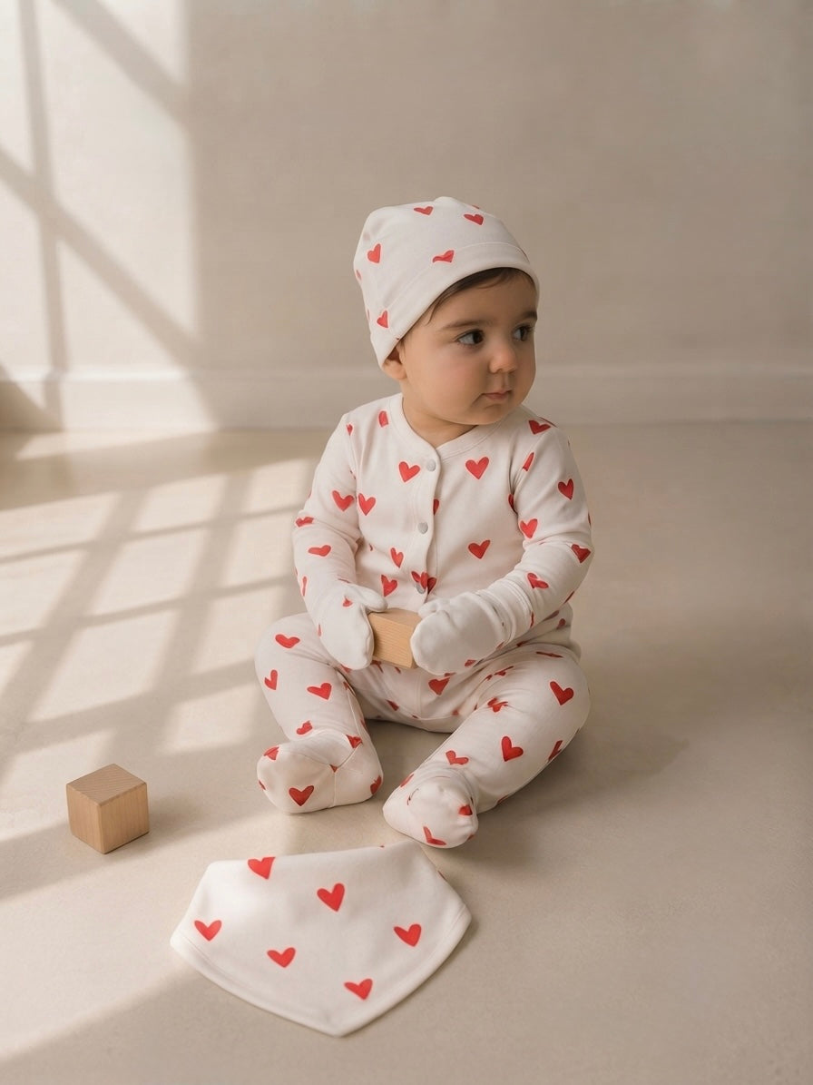 Red Hearts 5-Piece Baby Pajama Set