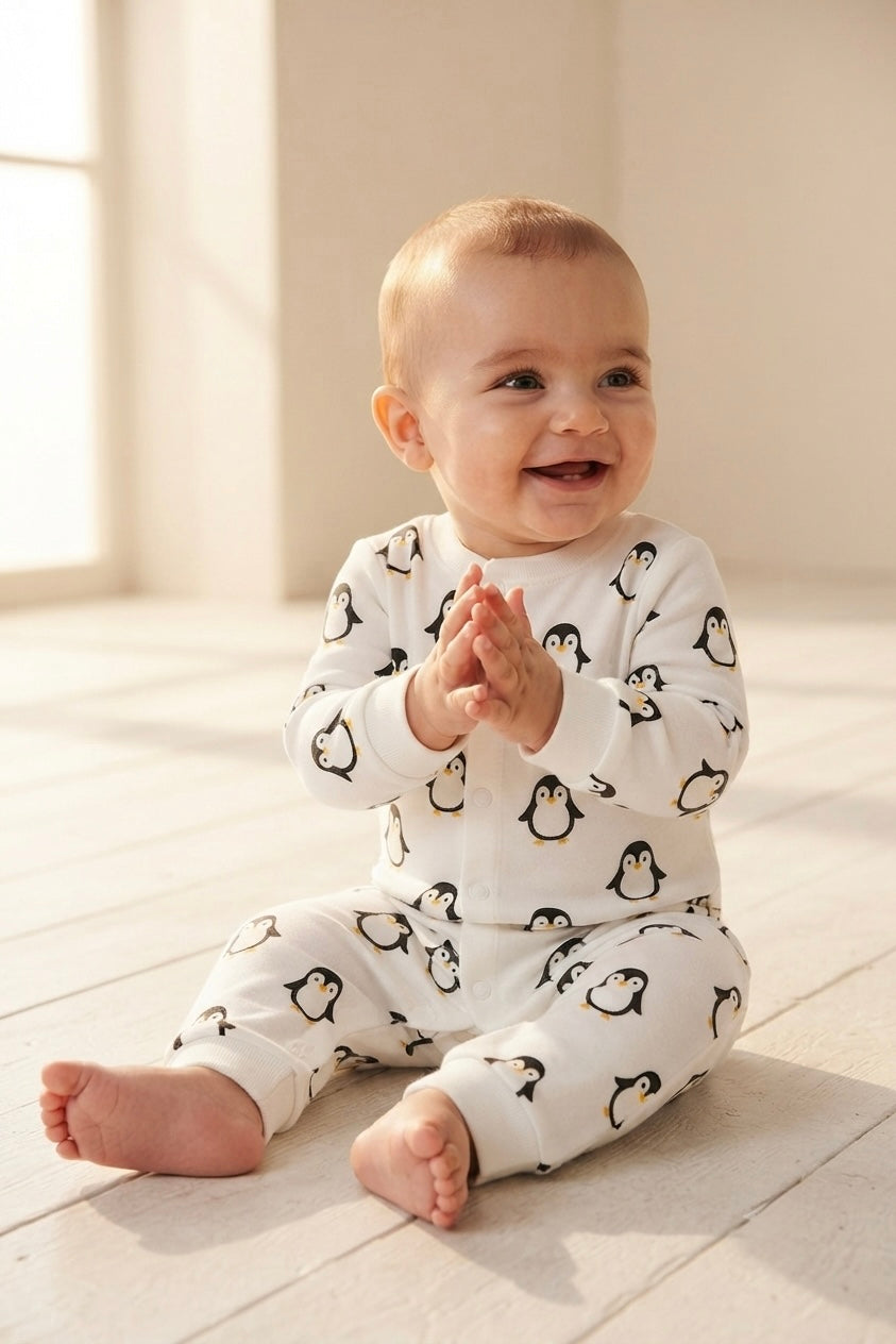 Happy Penguins Baby Romper — Premium Summer Cotton