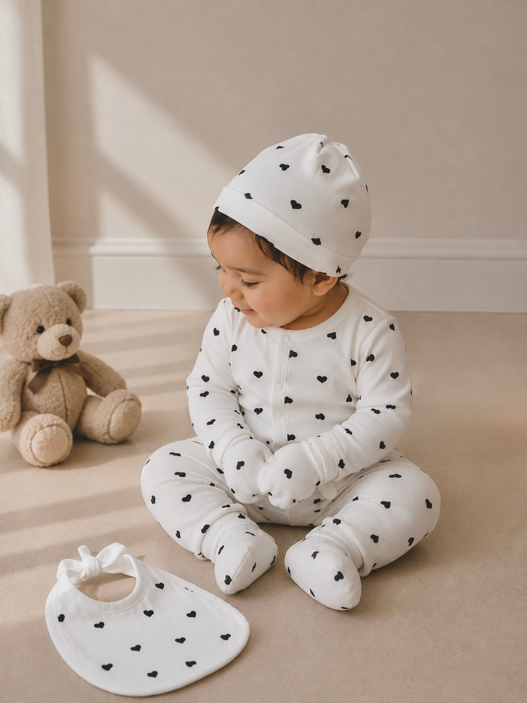 Black Hearts 5-Piece Baby Pajama Set