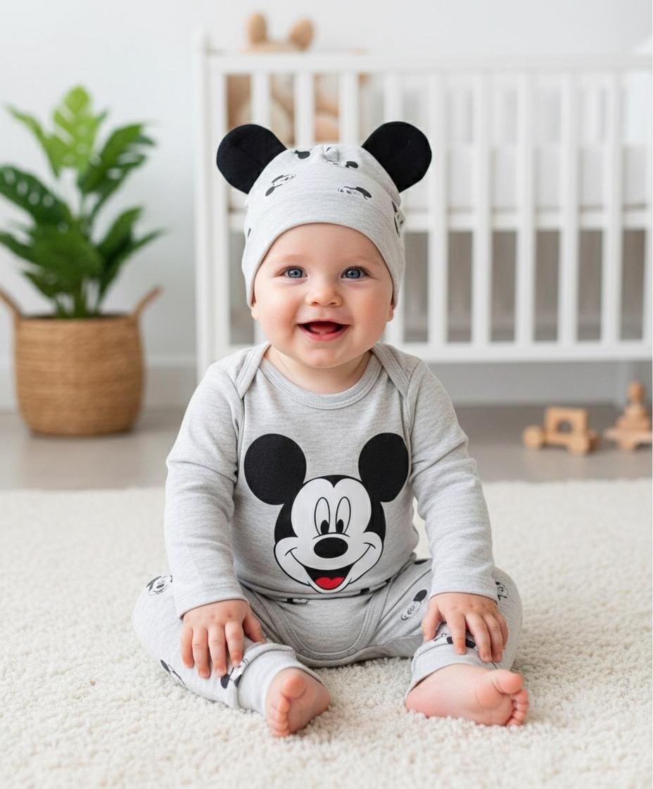 Grey Mickey Mouse Baby Tracksuit — 2-Piece Set