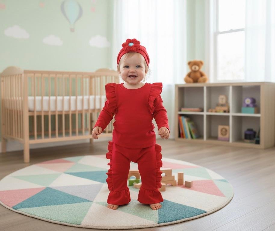 Red Carnation Baby Tracksuit — 3-Piece Cotton Set