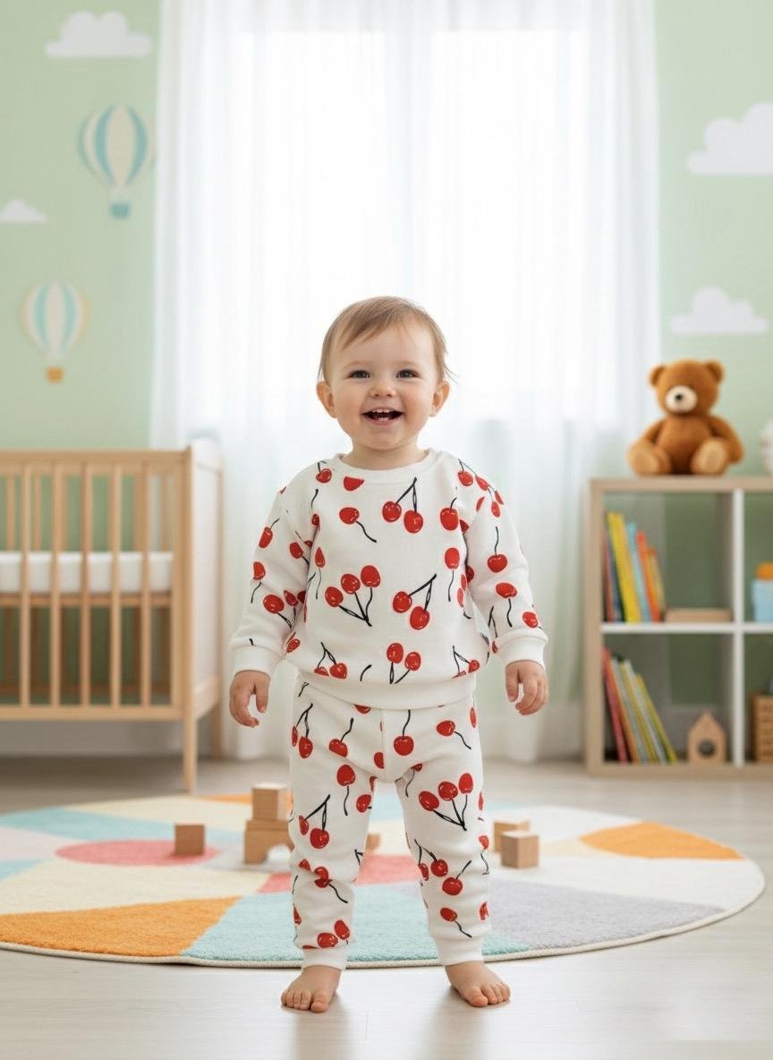 Cherry Summer Baby Tracksuit — 2-Piece Cotton Set
