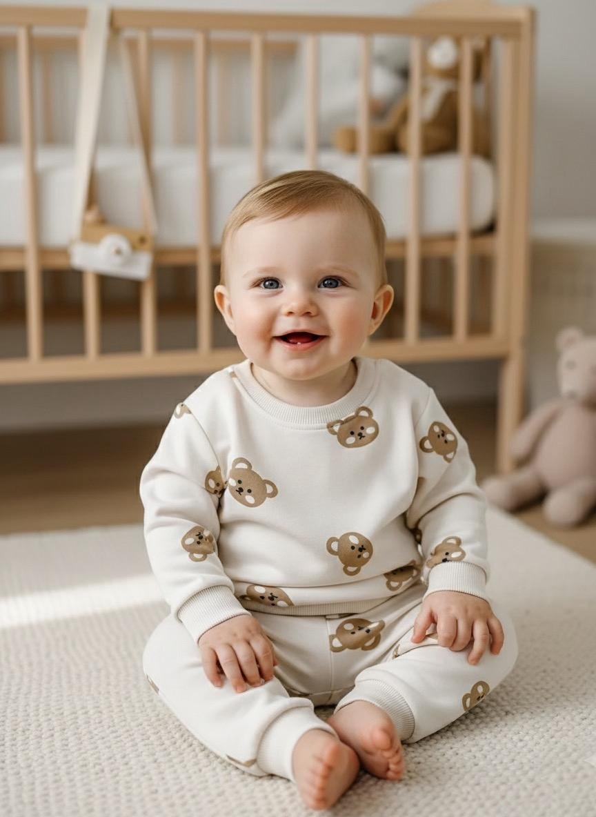 Coffee Teddy Bear Baby Tracksuit — 2-Piece Set