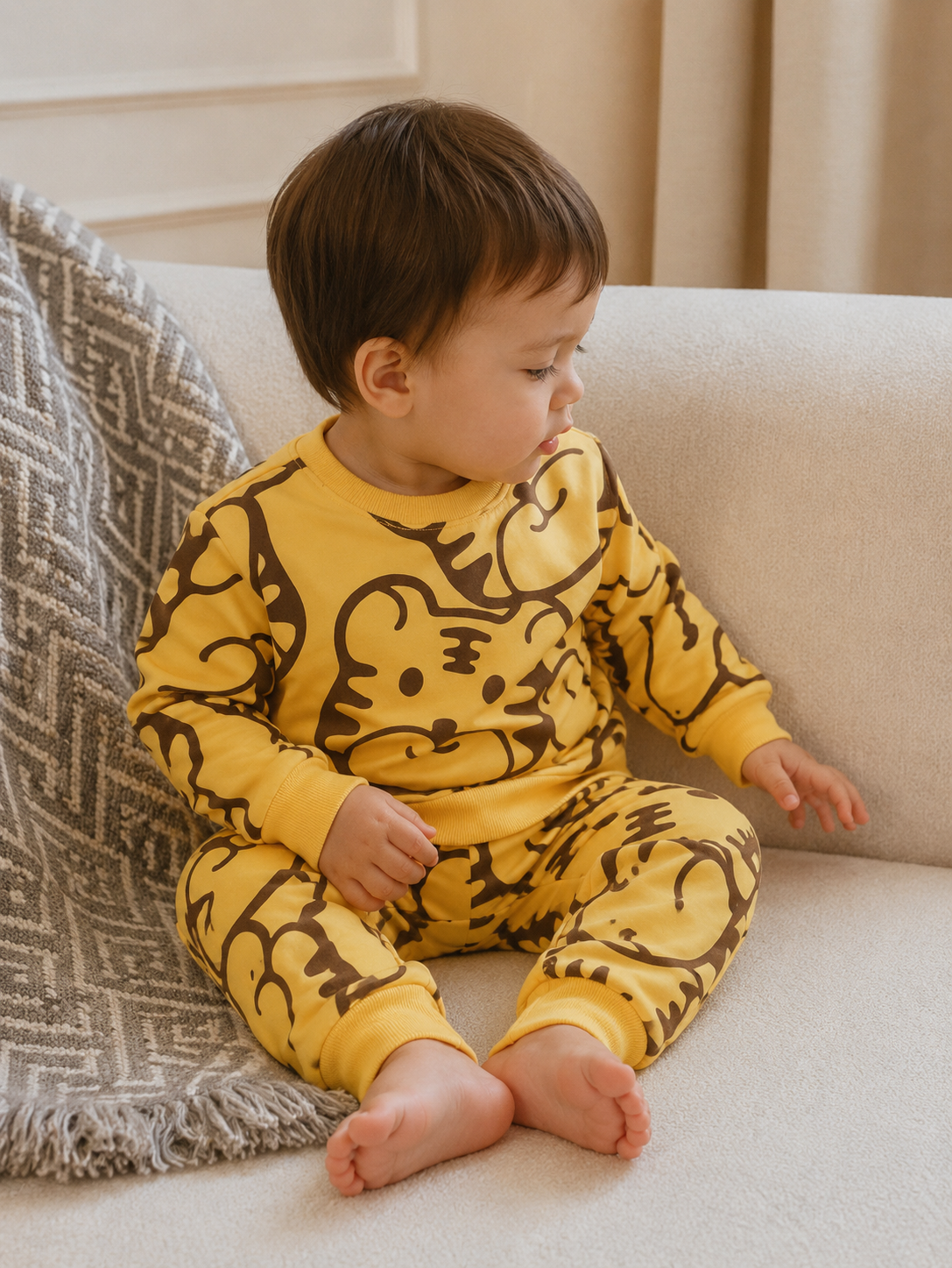 Cartoon Tiger Summer Baby Set — Yellow Cotton