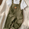 Bear Dungaree Set — Cotton Gabardine & T-Shirt (Olive Green)
