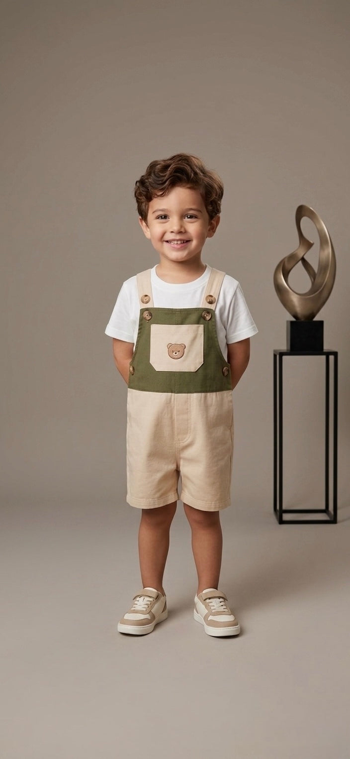 Kids' Summer Dungaree Set — Cotton Gabardine & T-Shirt (Style 2)
