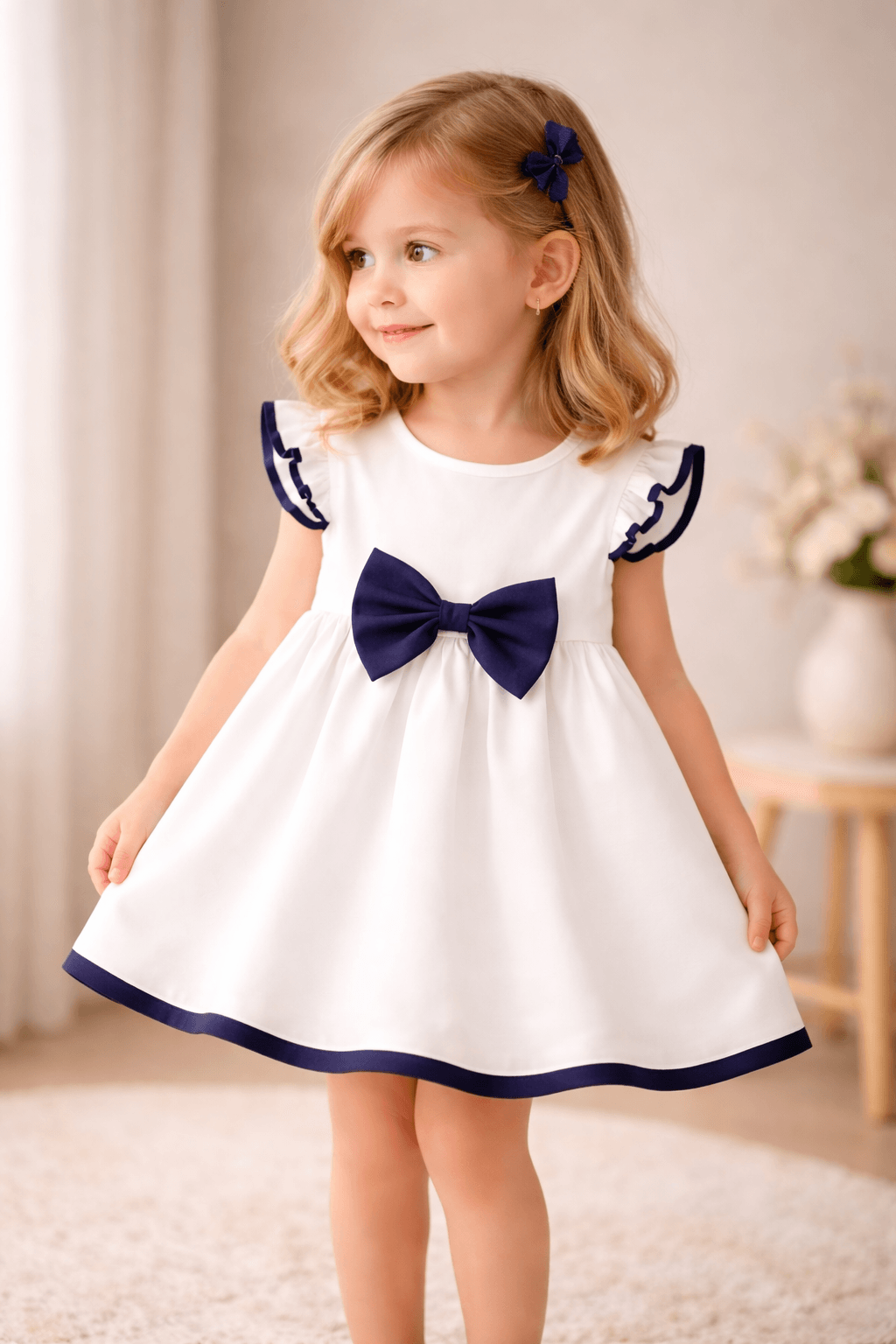Little Princess Dress "Lavin" — Rosaline with Burgundy Bow