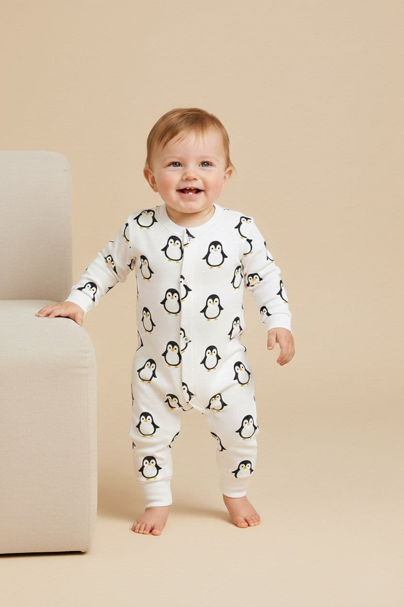 Happy Penguins Baby Romper — Premium Summer Cotton