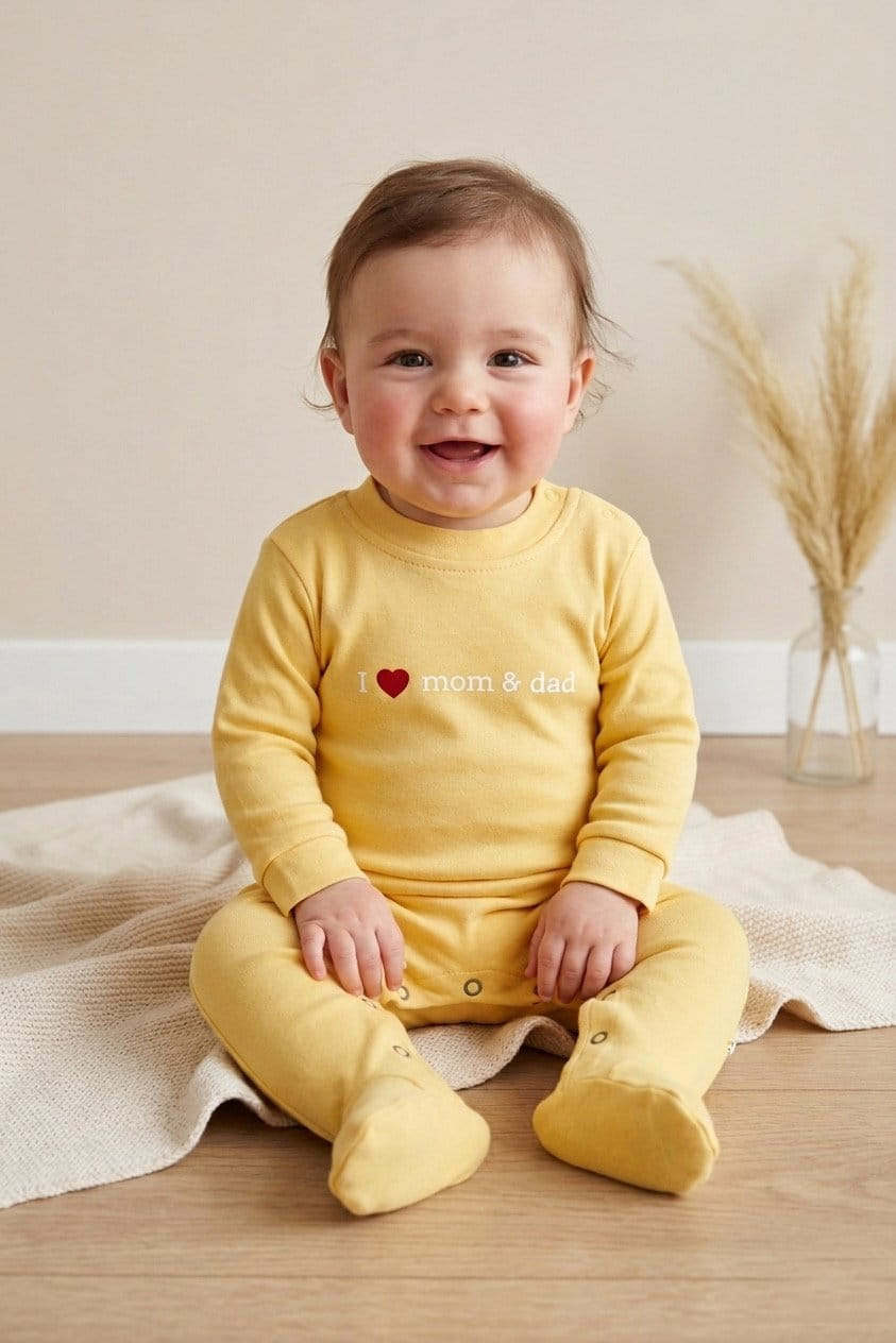 I ❤️ Mom & Dad Yellow Summer Baby Romper