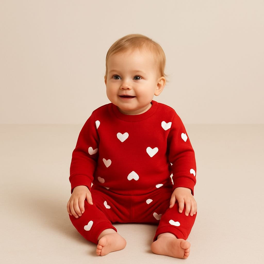White Hearts Summer Baby Set — Red & White Cotton