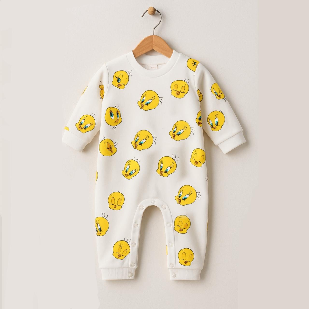 Tweety Bird Baby Romper — White & Yellow Cotton