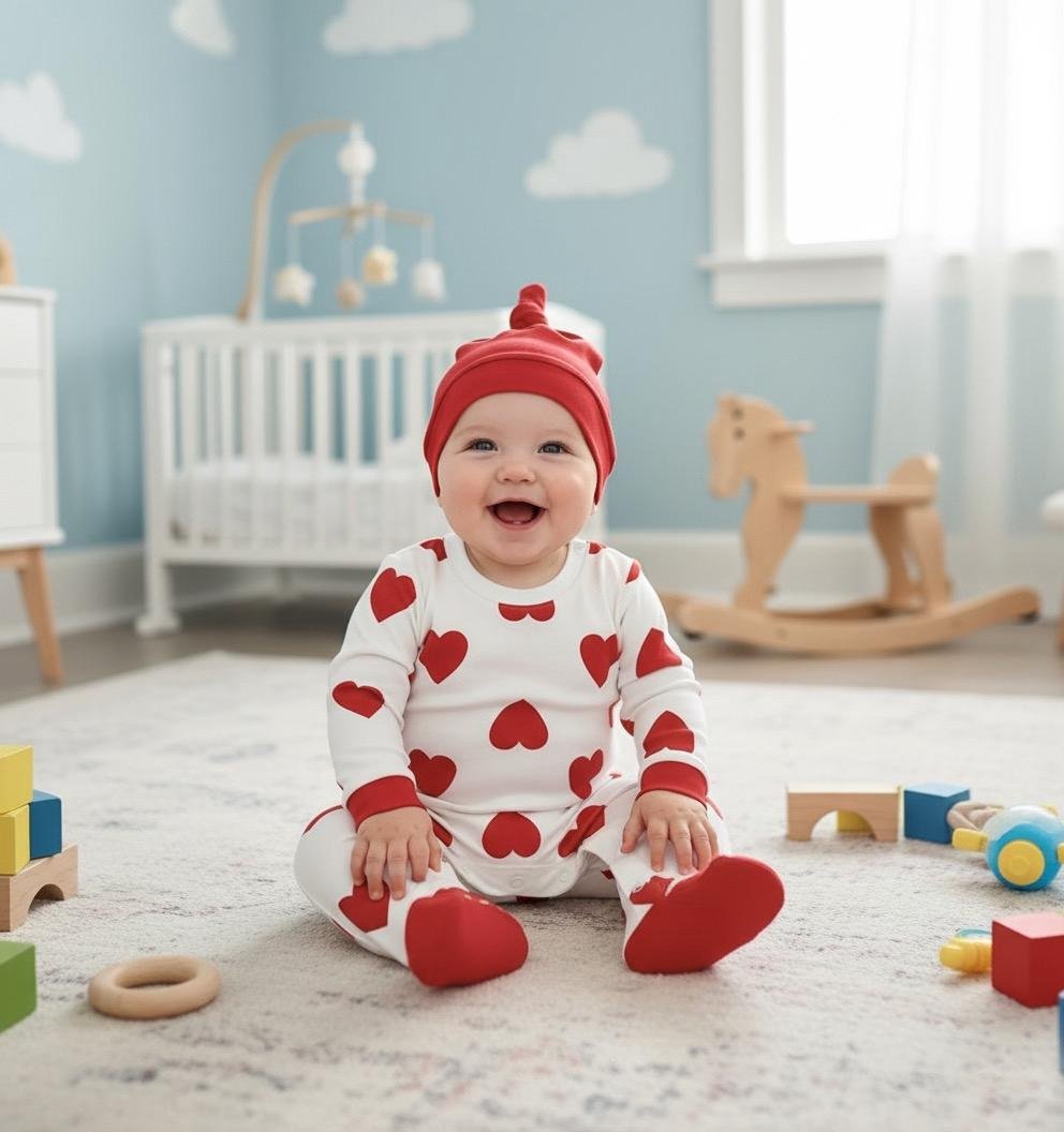 Love Hearts Baby Romper with Matching Hat
