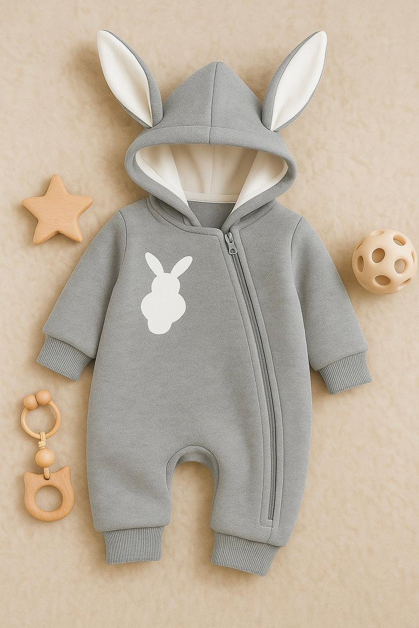 Bunny Winter Baby Romper / Onesie — Grey