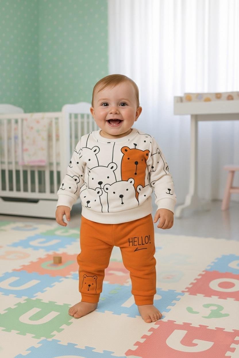 Orange Teddy Bear Baby Tracksuit — 2-Piece Set