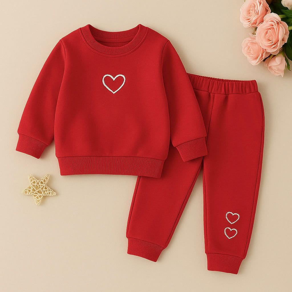 Love Heart Fleece-Lined Winter Baby Tracksuit