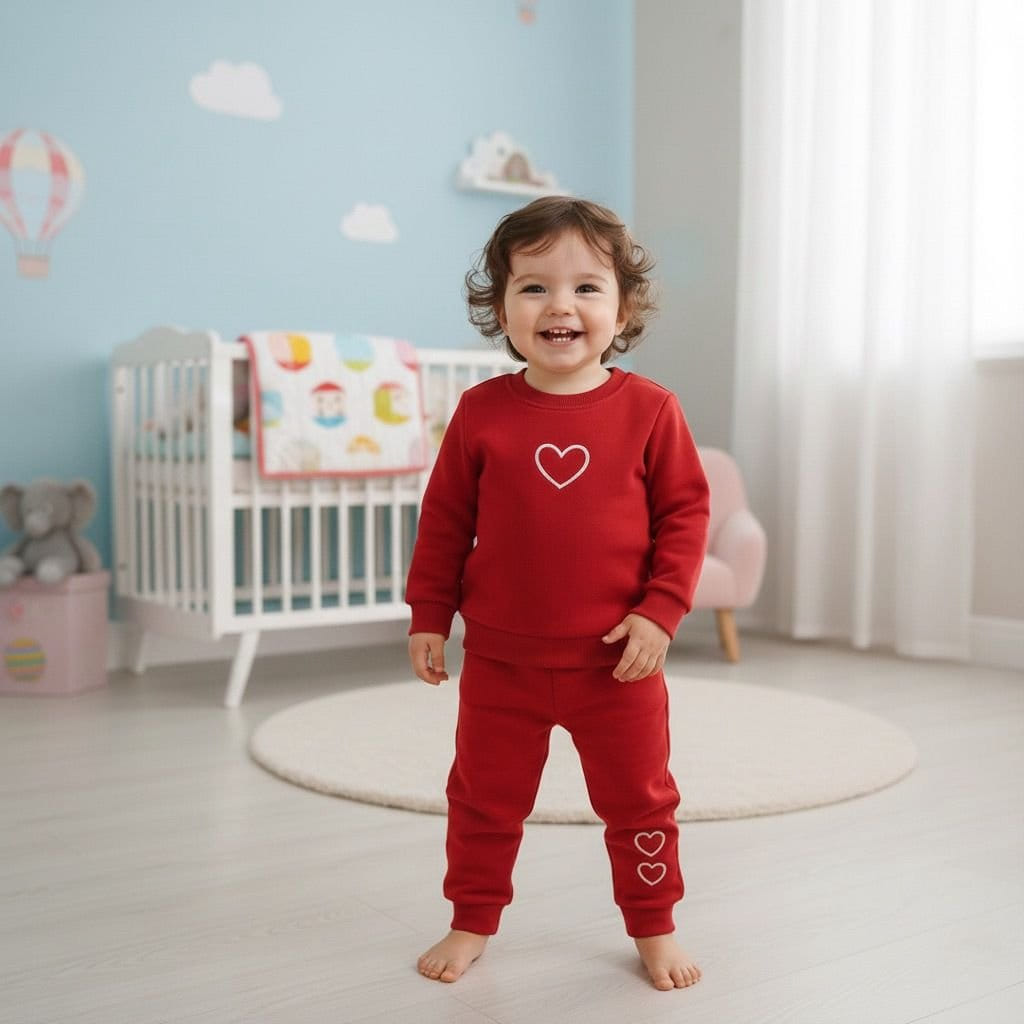 Love Heart Fleece-Lined Winter Baby Tracksuit