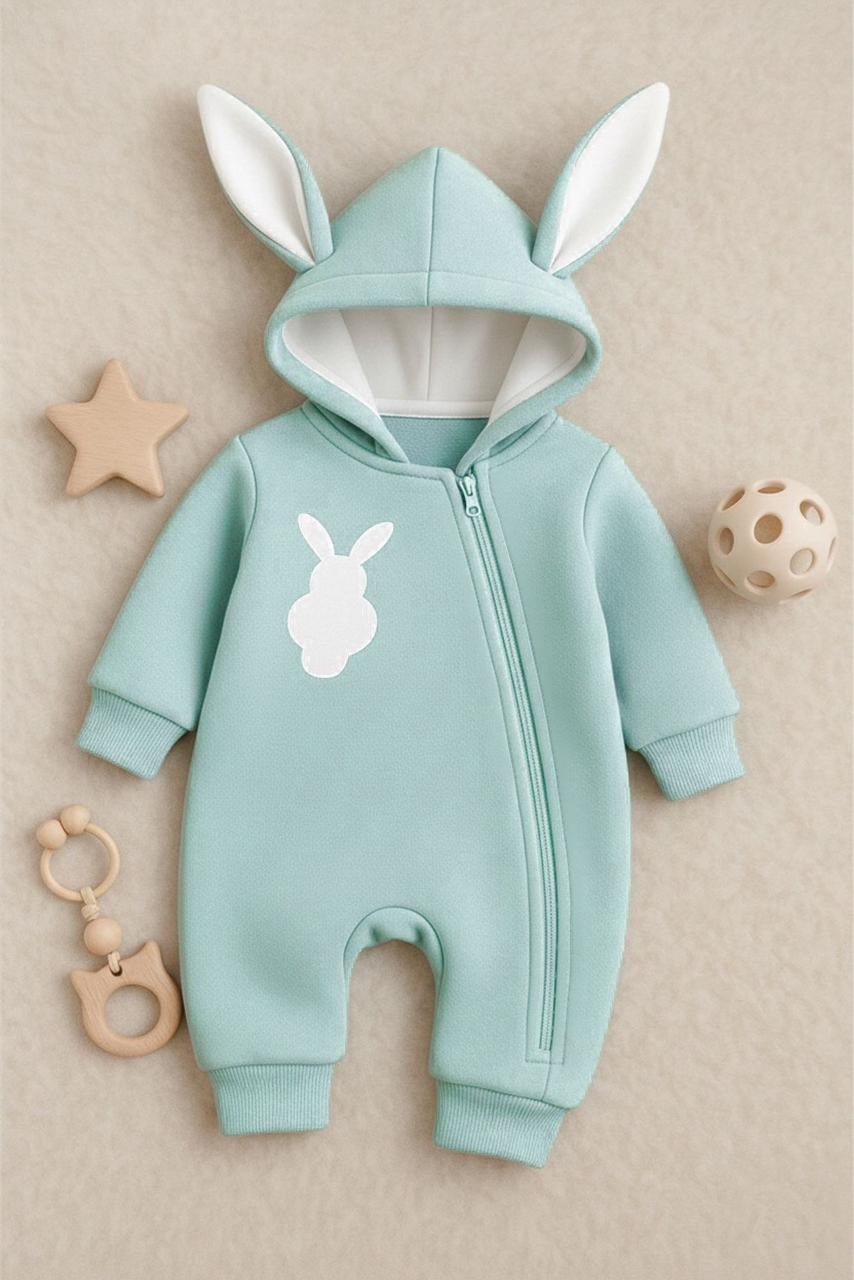 Bunny Winter Baby Romper / Onesie — Cream