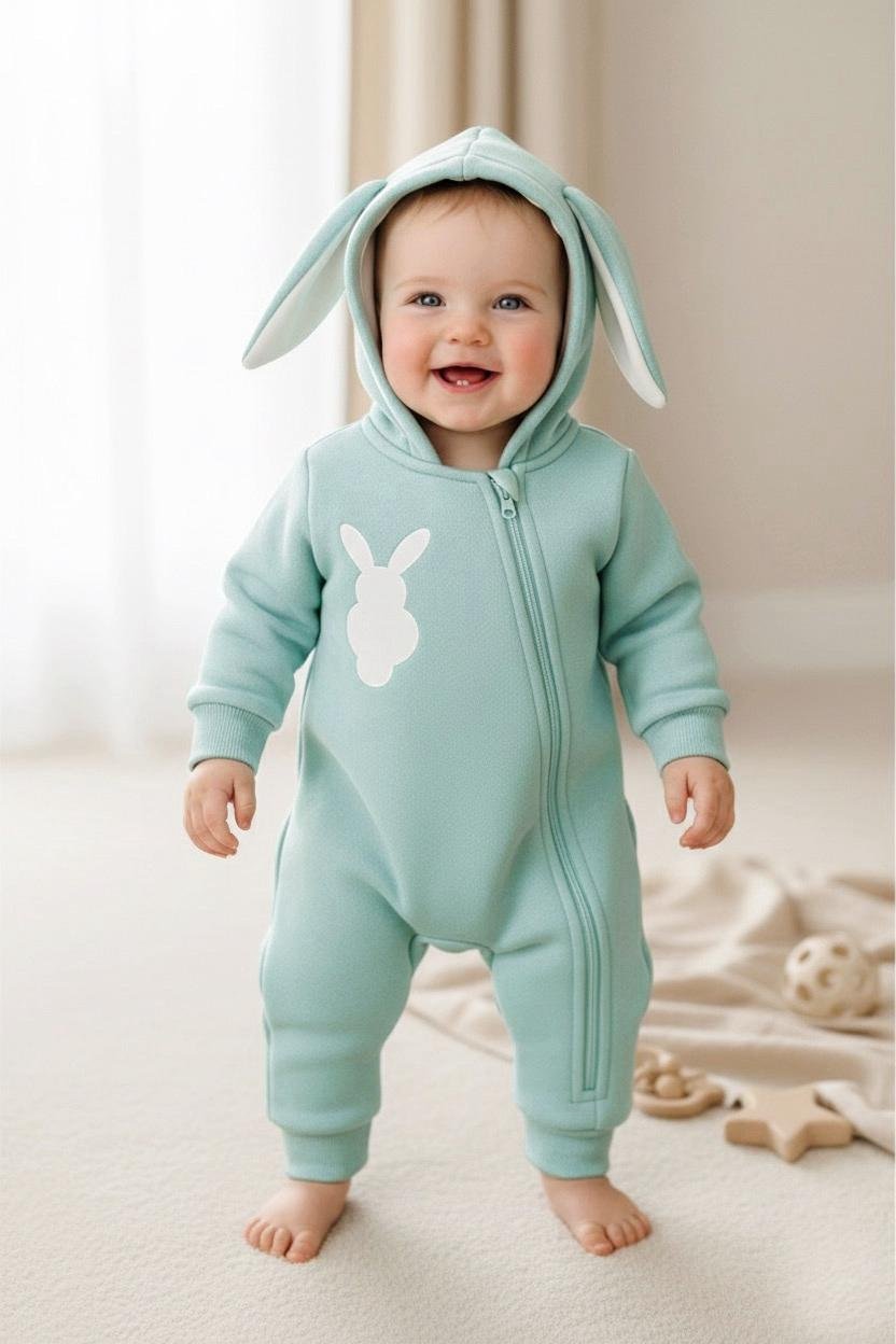 Bunny Winter Baby Romper / Onesie — Cream